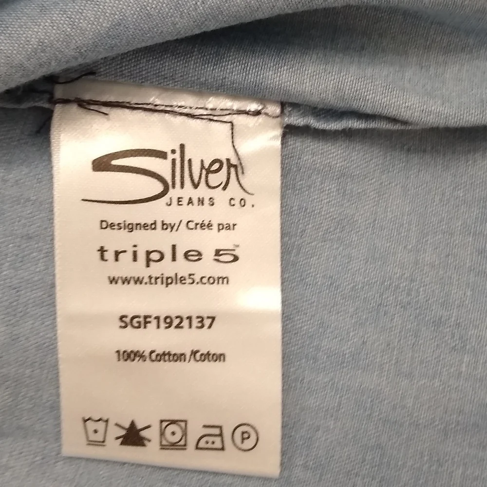 Silver Jeans Kids Denim Shirt Embroidered Flowers Girls L 12–14 NWT - Picture 5 of 6